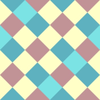 Blue Yellow Plum Teal Large Diagonal Seamless French Checkered Pattern. Big Inclined Colorful Fabric Check Pattern Background. 45 degrees Classic Checker Pattern Design Texture. photo