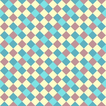 Blue Yellow Plum Teal Seamless Diagonal French Checkered Pattern. Inclined Colorful Fabric Check Pattern Background. 45 degrees Classic Checker Pattern Design Texture. photo