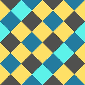 Yellow Gray Sky Blue Large Diagonal Seamless French Checkered Pattern. Big Inclined Colorful Fabric Check Pattern Background. 45 degrees Classic Checker Pattern Design Texture. photo