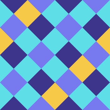 Purple Yellow Blue Lilac Large Diagonal Seamless French Checkered Pattern. Big Inclined Colorful Fabric Check Pattern Background. 45 degrees Classic Checker Pattern Design Texture. photo