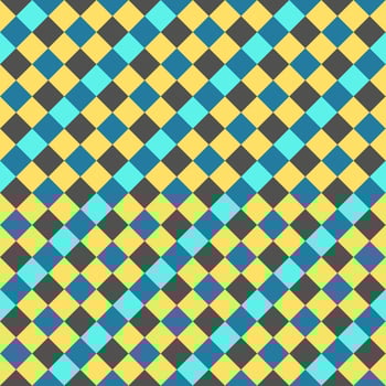Yellow Gray Sky Blue Seamless Diagonal French Checkered Pattern. Inclined Colorful Fabric Check Pattern Background. 45 degrees Classic Checker Pattern Design Texture. photo