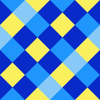 Blue Yellow Large Diagonal Seamless French Checkered Pattern. Big Inclined Colorful Fabric Check Pattern Background. 45 degrees Classic Checker Pattern Design Texture. photo