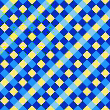 Blue Yellow Seamless Diagonal French Checkered Pattern. Inclined Colorful Fabric Check Pattern Background. 45 degrees Classic Checker Pattern Design Texture. photo