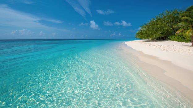 Tropical Beach With Clear Blue Water and Palm Trees photo