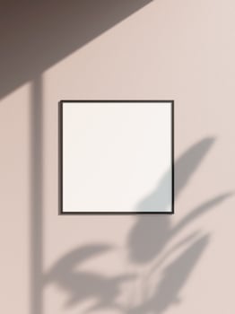Frame mockup poster on wooden floor with soft brown wall. 3D illustrations. photo