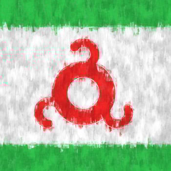 Ingushetia oil painting. Ingush emblem drawing canvas. A painted picture of a country's flag. photo