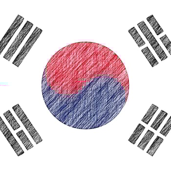 South Korea flag pencil painting picture. South Korean emblem shaded drawing canvas. photo