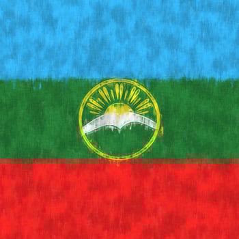 Karachay-Cherkessia oil painting. Karachay-Cherkess emblem drawing canvas. A painted picture of a country's flag. photo