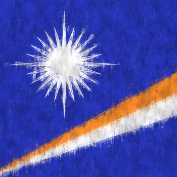 Marshall Islands oil painting. Marshall Islands emblem drawing canvas. A painted picture of a country's flag. photo