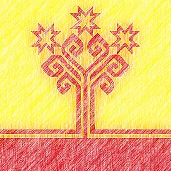 Chuvashia flag pencil painting picture. Chuvash emblem shaded drawing canvas. photo