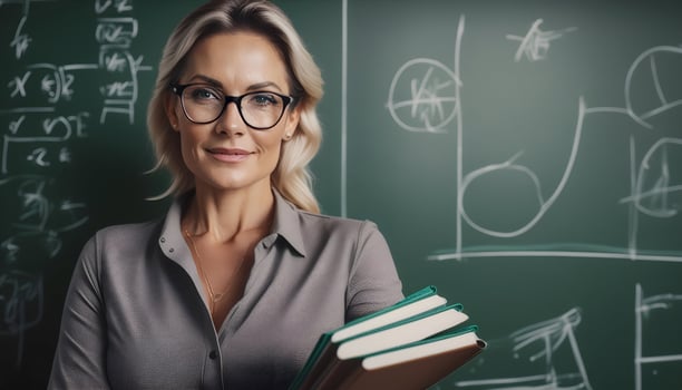 Chalkboard Classroom. Teacher Imparting Math Wisdom photo