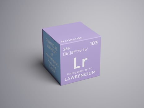 Lawrencium. Actinoids. Chemical Element of Mendeleev's Periodic Table.. 3D illustration. photo