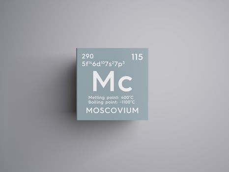 Moscovium. Post-transition metals. Chemical Element of Mendeleev's Periodic Table. 3D illustration. photo