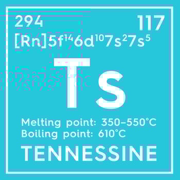 Tennessine. Halogens. Chemical Element of Mendeleev's Periodic Table. 3D illustration. photo