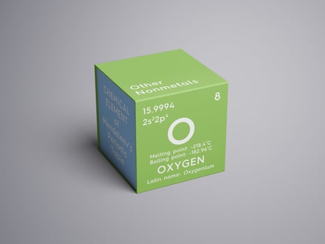 Oxygen. Other Nonmetals. Chemical Element of Mendeleev's Periodic Table. 3D illustration. photo