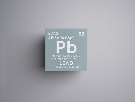 Lead. Plumbum. Post-transition metals. Chemical Element of Mendeleev's Periodic Table. 3D illustration. photo