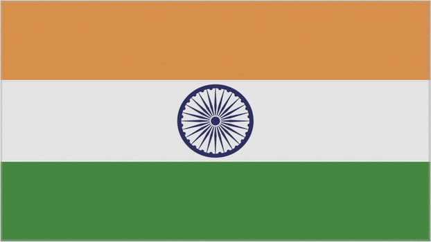 India embroidery flag. Indian emblem stitched fabric. Embroidered coat of arms. Country symbol textile background. photo