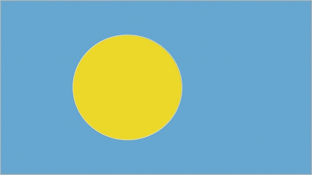 Palau embroidery flag. Palauan emblem stitched fabric. Embroidered coat of arms. Country symbol textile background. photo