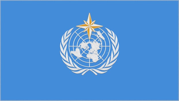World Bank embroidery flag. Emblem stitched fabric. Embroidered coat of arms. Country symbol textile background. photo