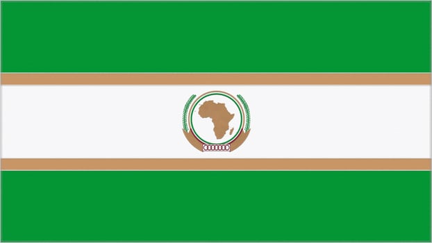 African Unity embroidery flag. Emblem stitched fabric. Embroidered coat of arms. Country symbol textile background. photo