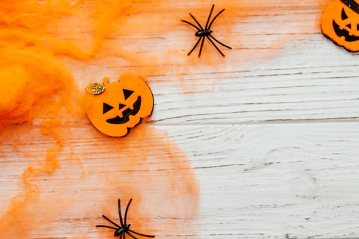 Toy Halloween Pumpkins with Felt and Faux Spider Web Festive Decor Party Accessories photo