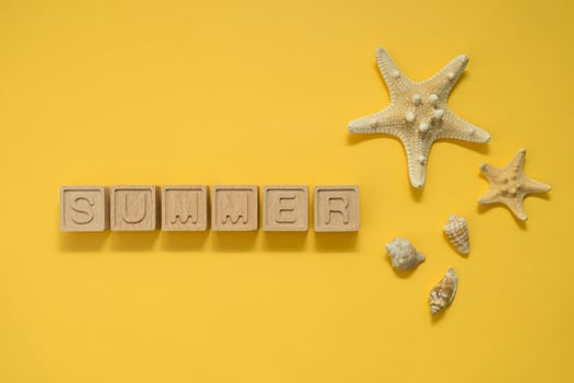 Shells, starfishes and the word summer photo