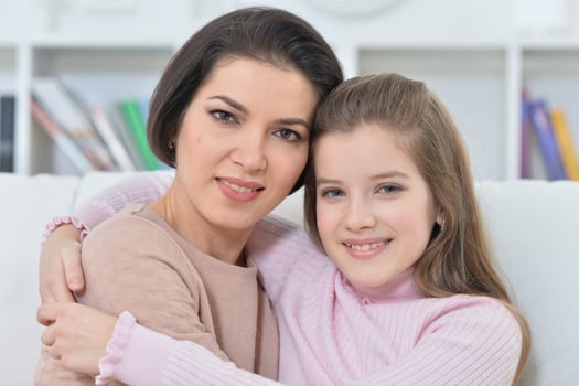 Close-up portrait of a charming girl with mom photo