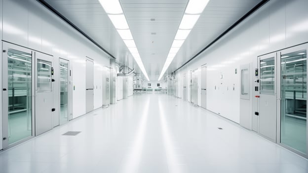 Modern clean laboratory interior with bright lighting and high-tech equipment. photo