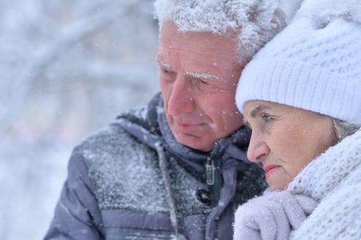 Close up portrait of sad senior couple photo