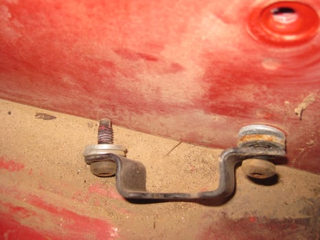 Auto Body Repair and Repainting Prep Work on Red Vehicle photo