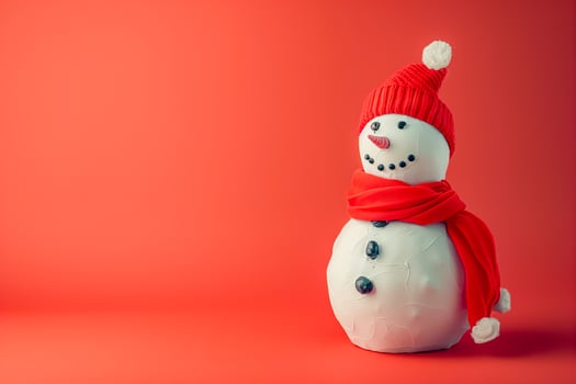 A snowman with a red hat and scarf photo