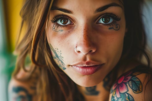 Close up of woman with facial tattoos photo