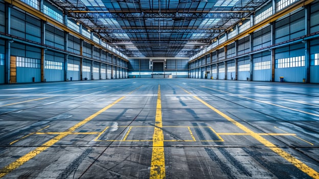A view of a large warehouse with many windows photo