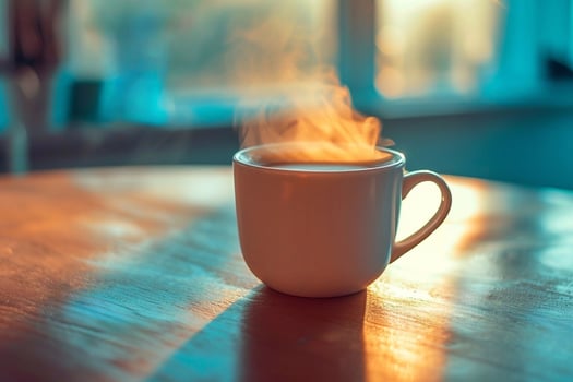 A cup of coffee on a wooden table photo
