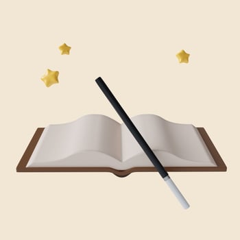 3d Halloween magic book icon. Traditional element of decor for Halloween. icon isolated on gray background. 3d rendering illustration. Clipping path. photo