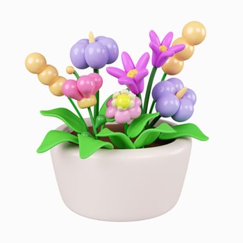3d plant in plant pot. Floral arrangement garland. icon isolated on white background. 3d rendering illustration. Clipping path photo