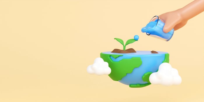 3d water the plants. Ecological sustainability. Environmental, Social, and Corporate Governance concept. 3d rendering illustration. photo