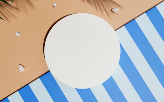 Natural Empty white cylinder box on summer scene background with tropical palm leaves. Flat lay. Top view. illustration banner 3d rendering illustration photo