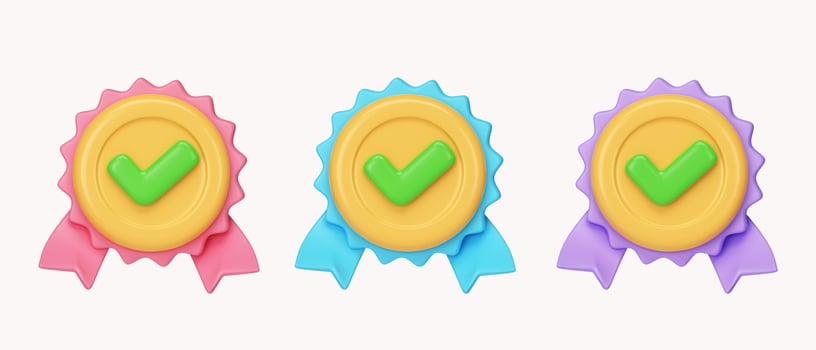 3d quality guarantee medal with star and ribbon. icon isolated on white background. 3d rendering illustration. Clipping path. photo