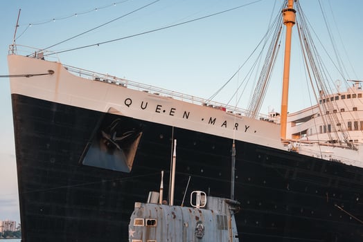 Historic Queen Mary Ocean Liner Bow Close Up Long Beach, California photo