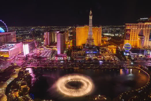 Vibrant Night View of Las Vegas Strip with Bellagio Fountains photo