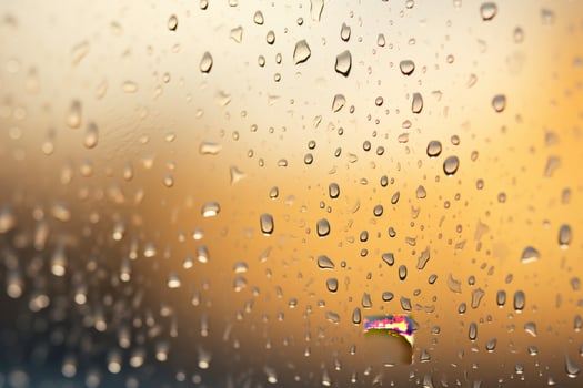 Shiny raindrops splashes falling cascading down wet glossy foggy glass window car outdoor during rainy stormy day backdrop. Close-up processes motion of beautiful clear fresh water photo