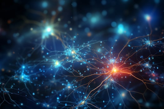 Neuron cells neural network under microscope neuro research science brain signal information transfer human neurology mind mental impulse biology anatomy microbiology intelligence photo