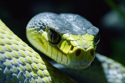 Colorful snake python cobra viper forest hiding waiting for prey rainforest jungle untouched nature predator venomous venom dangerous wildlife poisonous animal skin tail creepy african photo