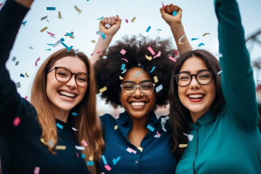 Celebration in office party diverse employees men women colleagues having fun meeting smiling festivity corporate event businessman teamwork confetti celebrating business achievements photo