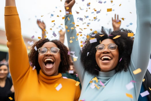 Celebration in office party diverse employees men women colleagues having fun meeting smiling festivity corporate event businessman teamwork confetti celebrating business achievements photo