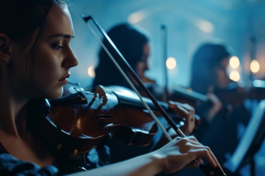 Talented musician playing violin cello in orchestra concert theatre opera musical talent skill classical music artistic performance string instrument intelligent person clear sound live photo