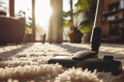 Close up one person cleaning the living room vacuum cleaner carpet housekeeping home flooring rug sweeping apartment hygiene chores inside leisure activity neat routine freshness dirty electric device photo