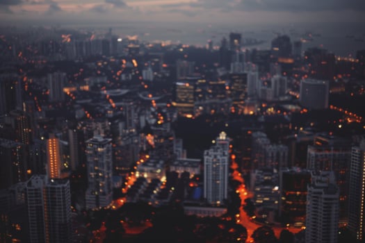 Modern futuristic downtown city center financial business district corporations headquarters hq skyscrapers office buildings largest companies tall towers buildings future tourism photo
