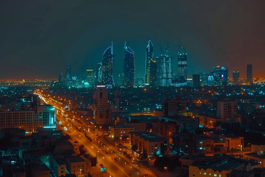 Modern futuristic downtown city center financial business district corporations headquarters hq skyscrapers office buildings largest companies tall towers buildings future tourism photo